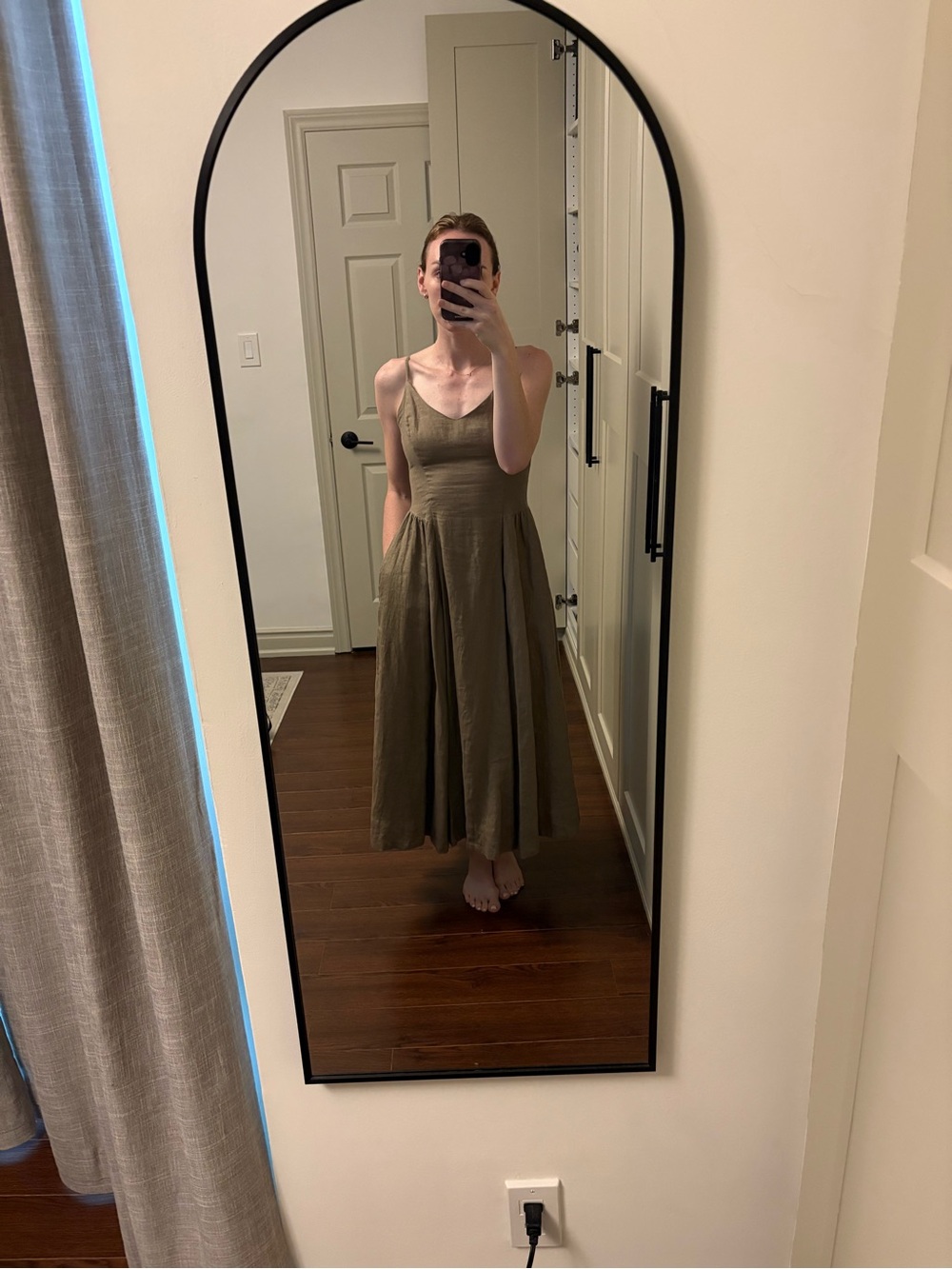 Babaton Technique 100% Linen  Dress - Olive Green